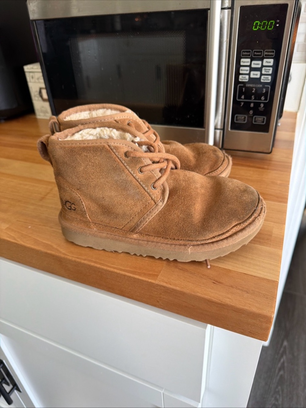 UGG Kids Tan Suede Lace-Up Shearling Sneakers